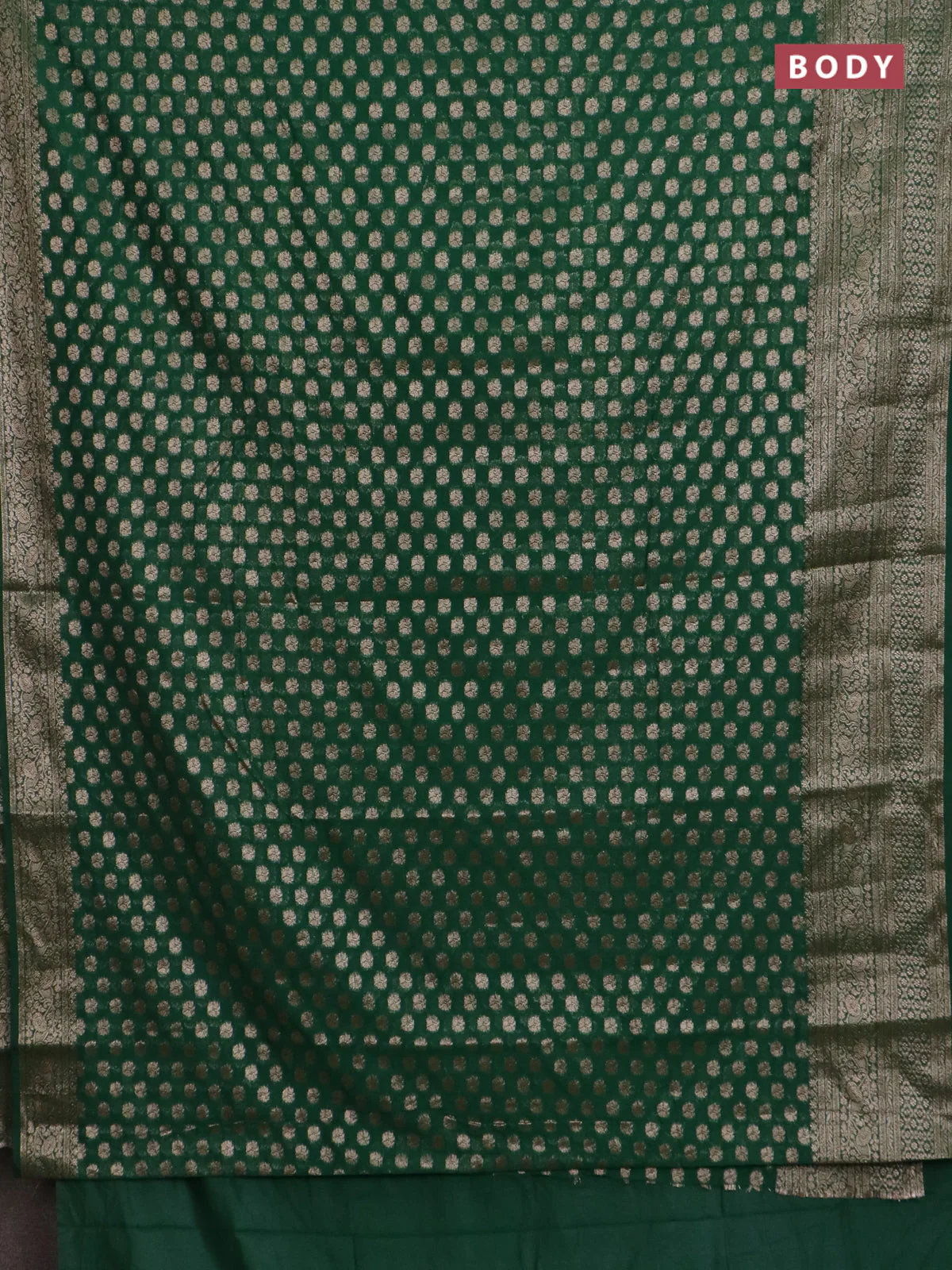 Banarasi semi chiniya saree green with allover thread & zari woven buttas and woven border - Image 2