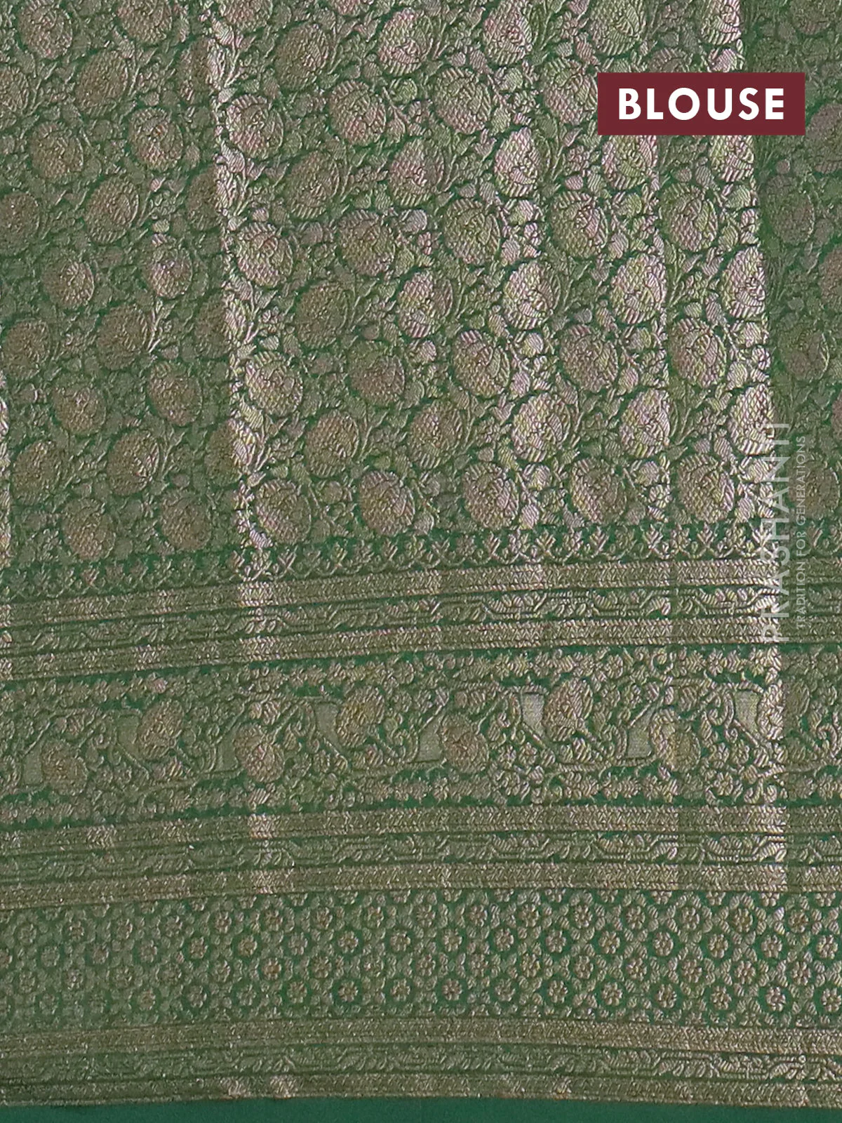 Banarasi semi chiniya saree green with allover thread & zari woven buttas and woven border - Image 4