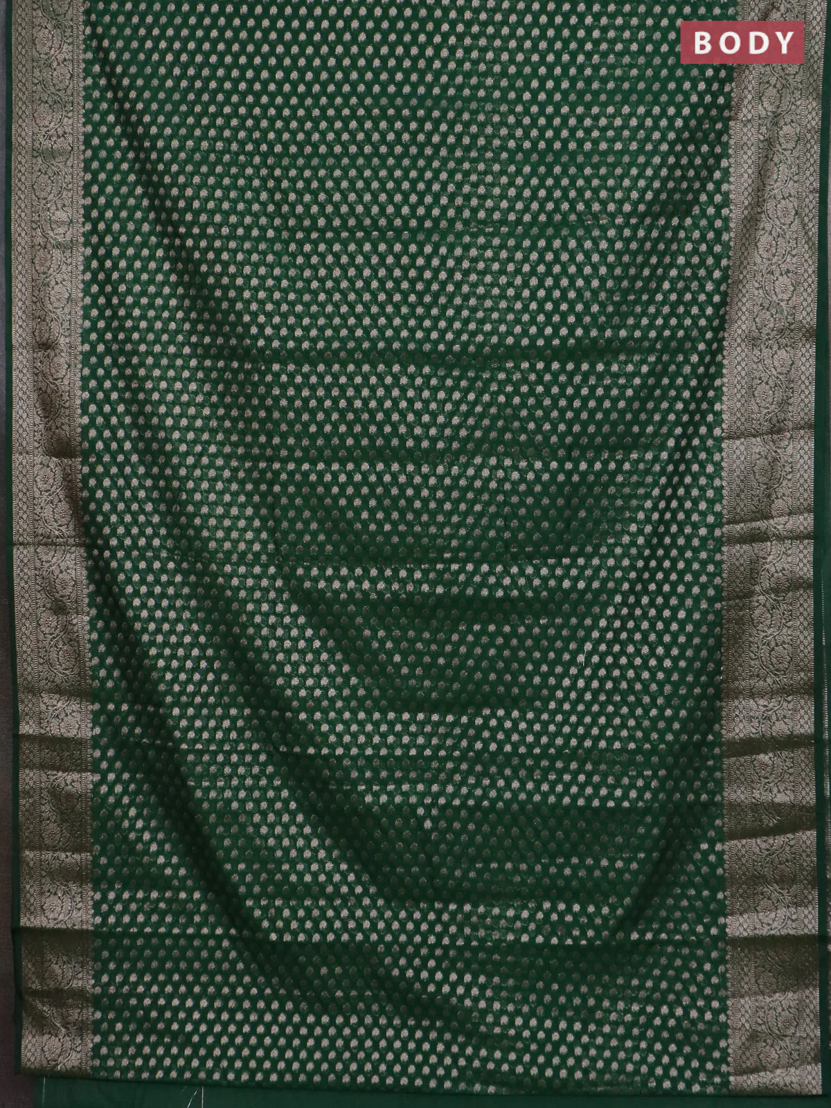 Banarasi semi chiniya saree green with allover thread & zari woven paisley buttas and woven border - Image 2
