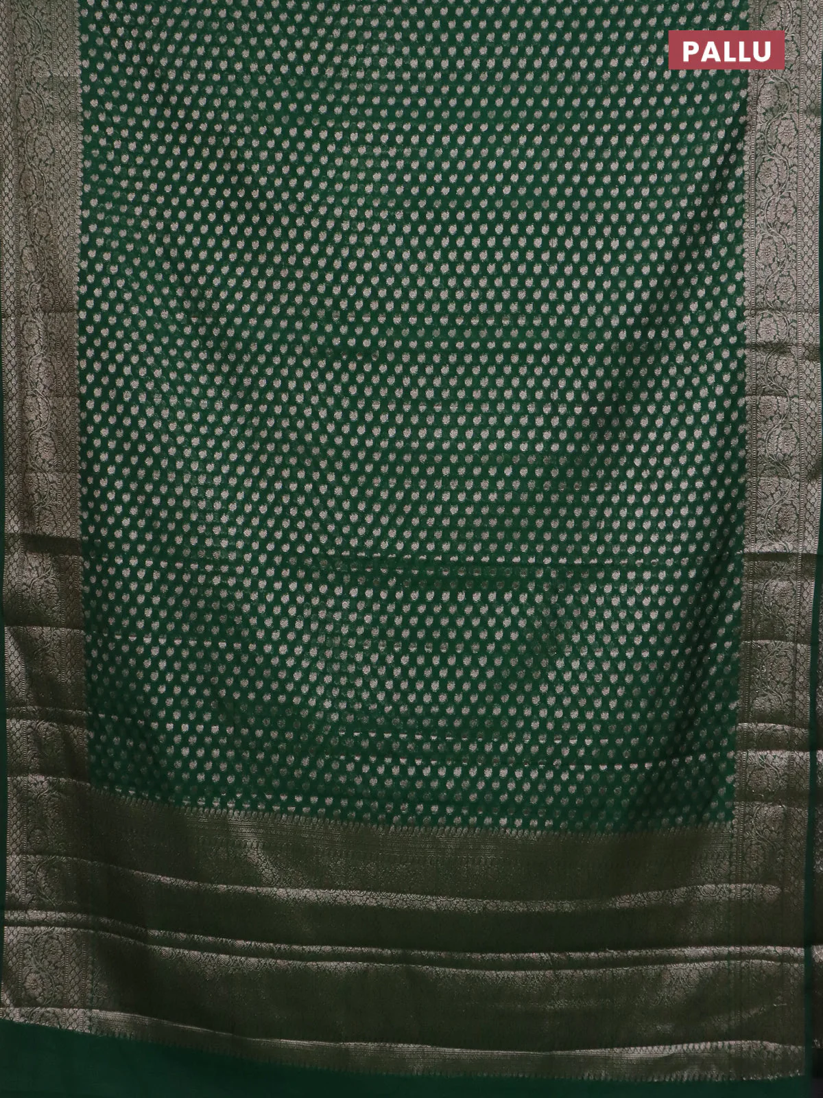 Banarasi semi chiniya saree green with allover thread & zari woven paisley buttas and woven border - Image 3