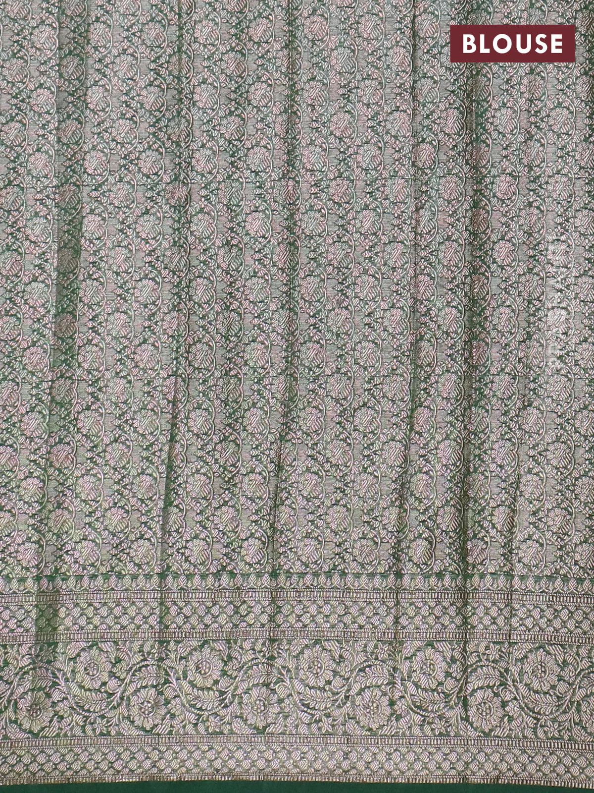 Banarasi semi chiniya saree green with allover thread & zari woven paisley buttas and woven border - Image 4