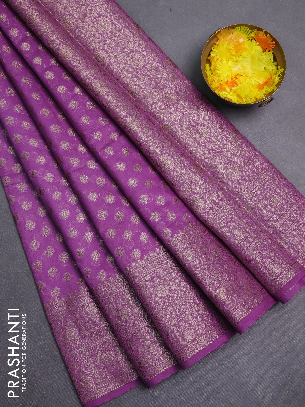 Banarasi semi chiniya saree lavender shade with allover thread & zari woven buttas and woven border