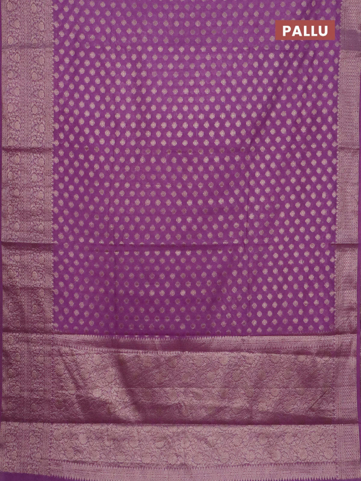 Banarasi semi chiniya saree lavender shade with allover thread & zari woven buttas and woven border - Image 3