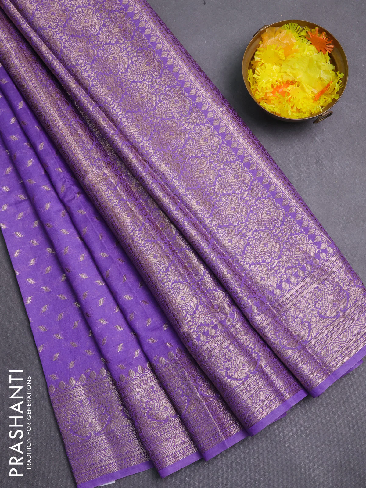 Banarasi semi chiniya saree lavender with allover thread & zari woven buttas and woven border