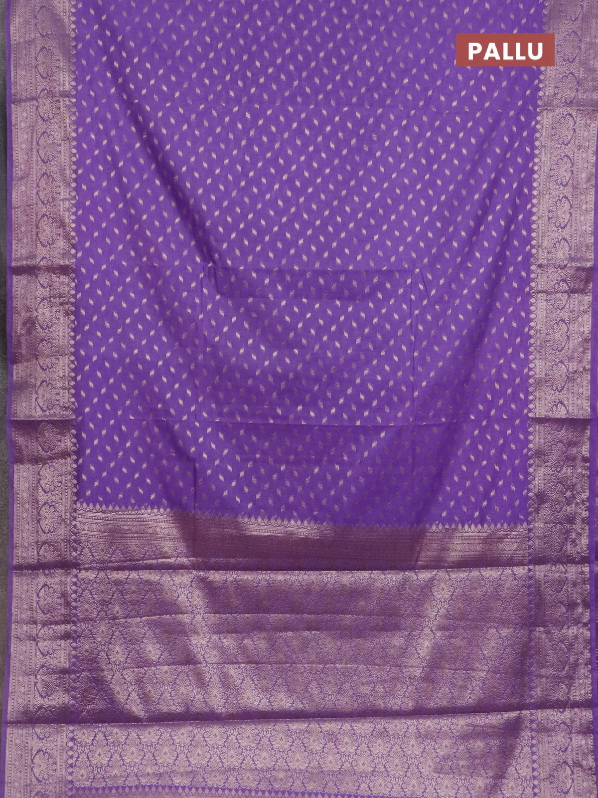 Banarasi semi chiniya saree lavender with allover thread & zari woven buttas and woven border - Image 3