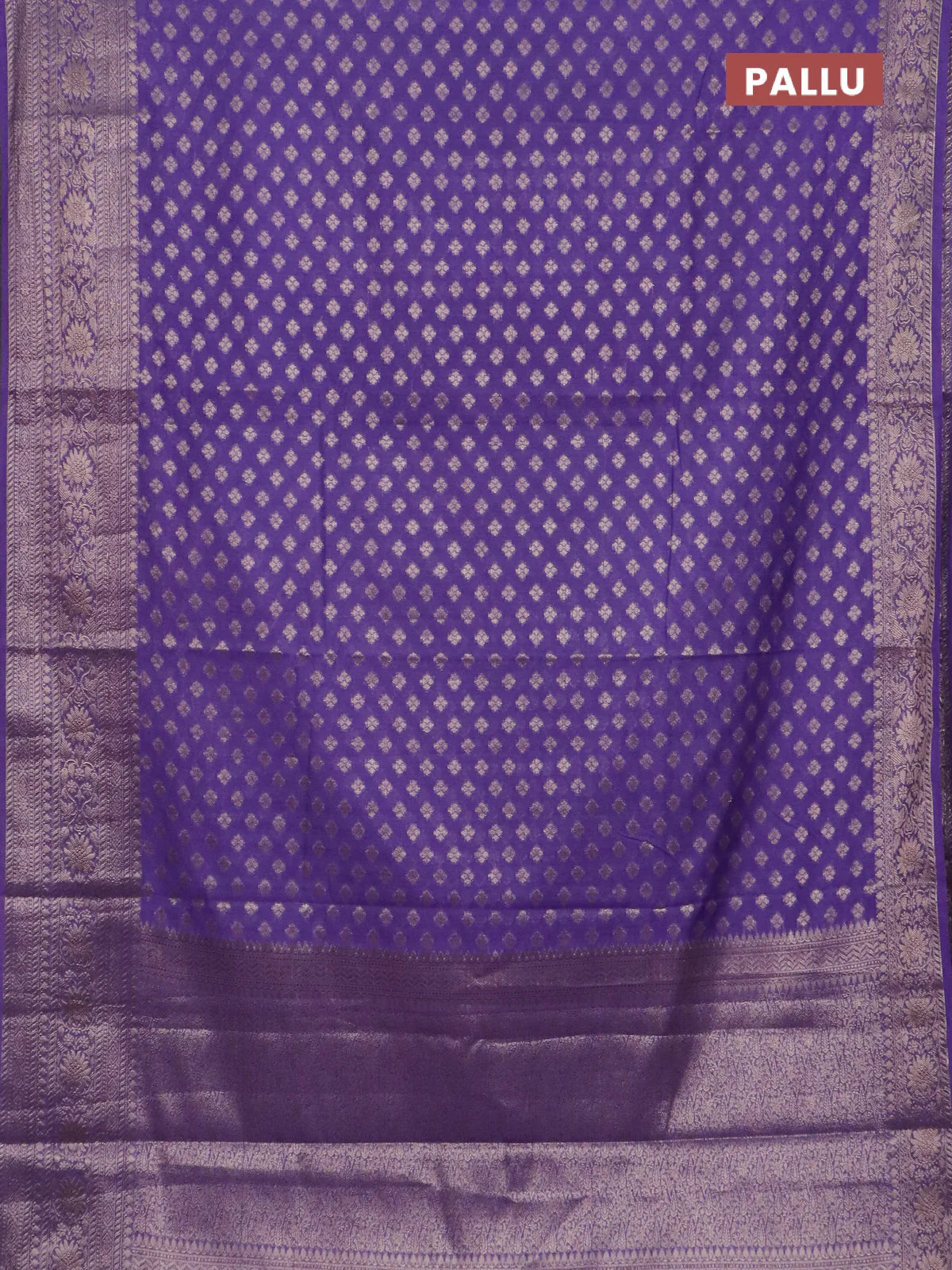 Banarasi semi chiniya saree lavender with allover thread & zari woven buttas and woven border - Image 3
