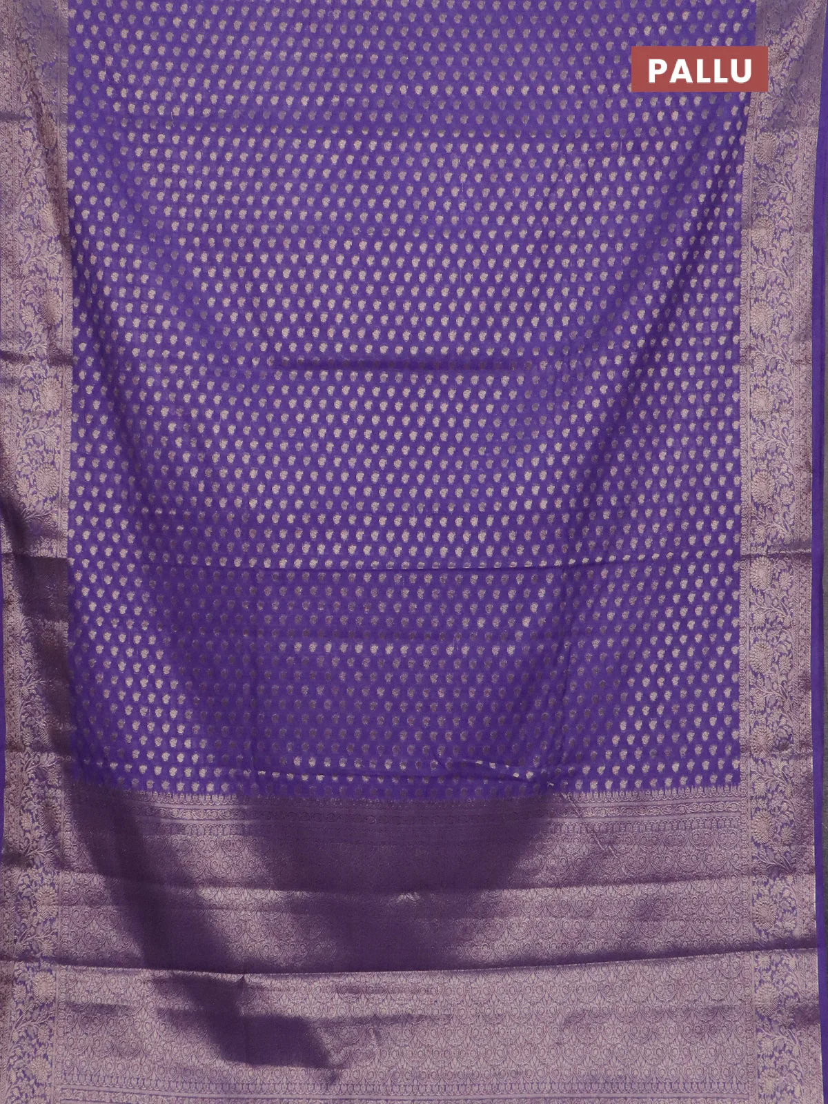 Banarasi semi chiniya saree lavender with allover thread & zari woven buttas and woven border - Image 3