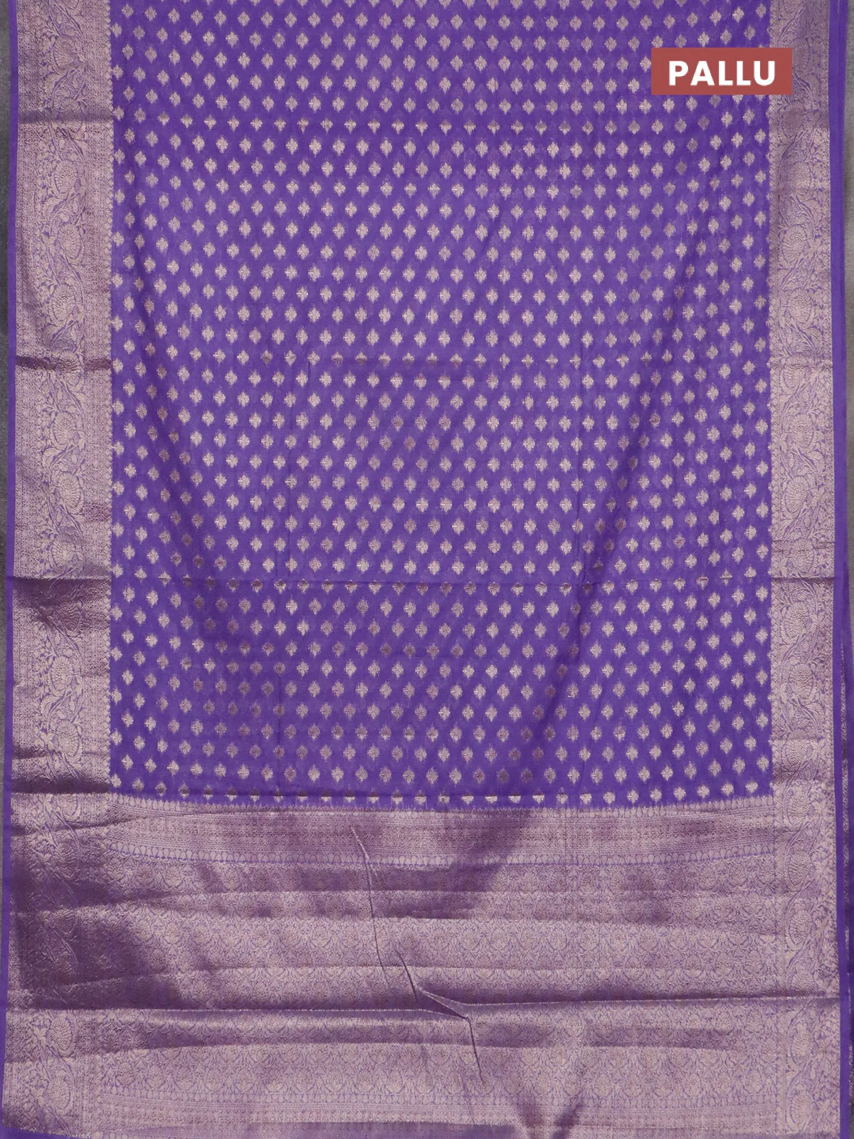 Banarasi semi chiniya saree lavender with allover thread & zari woven buttas and woven border - Image 3