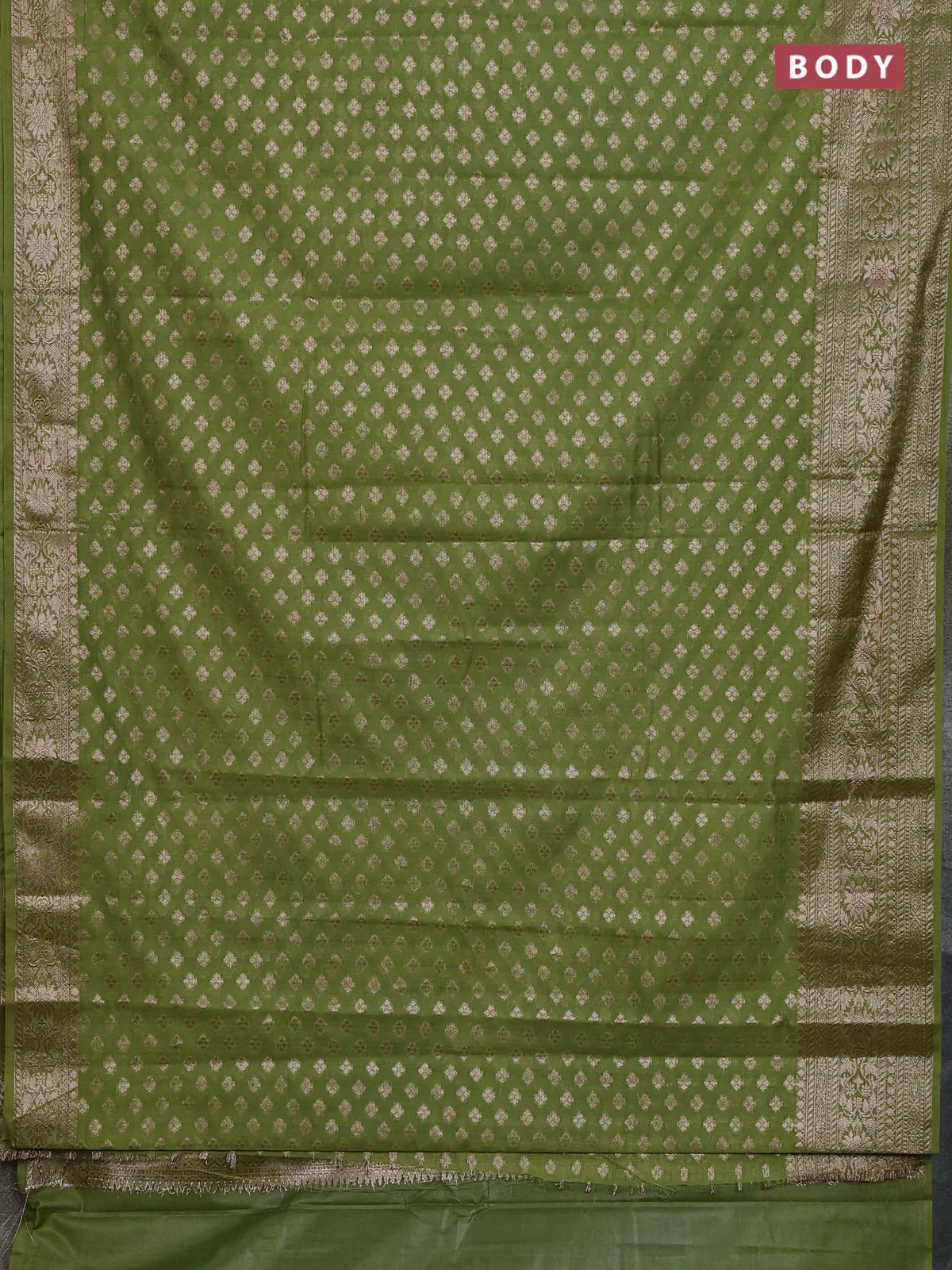 Banarasi semi chiniya saree light green with allover thread & zari woven buttas and woven border - Image 2