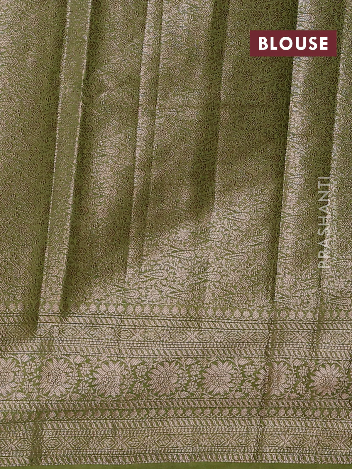Banarasi semi chiniya saree light green with allover thread & zari woven buttas and woven border - Image 4