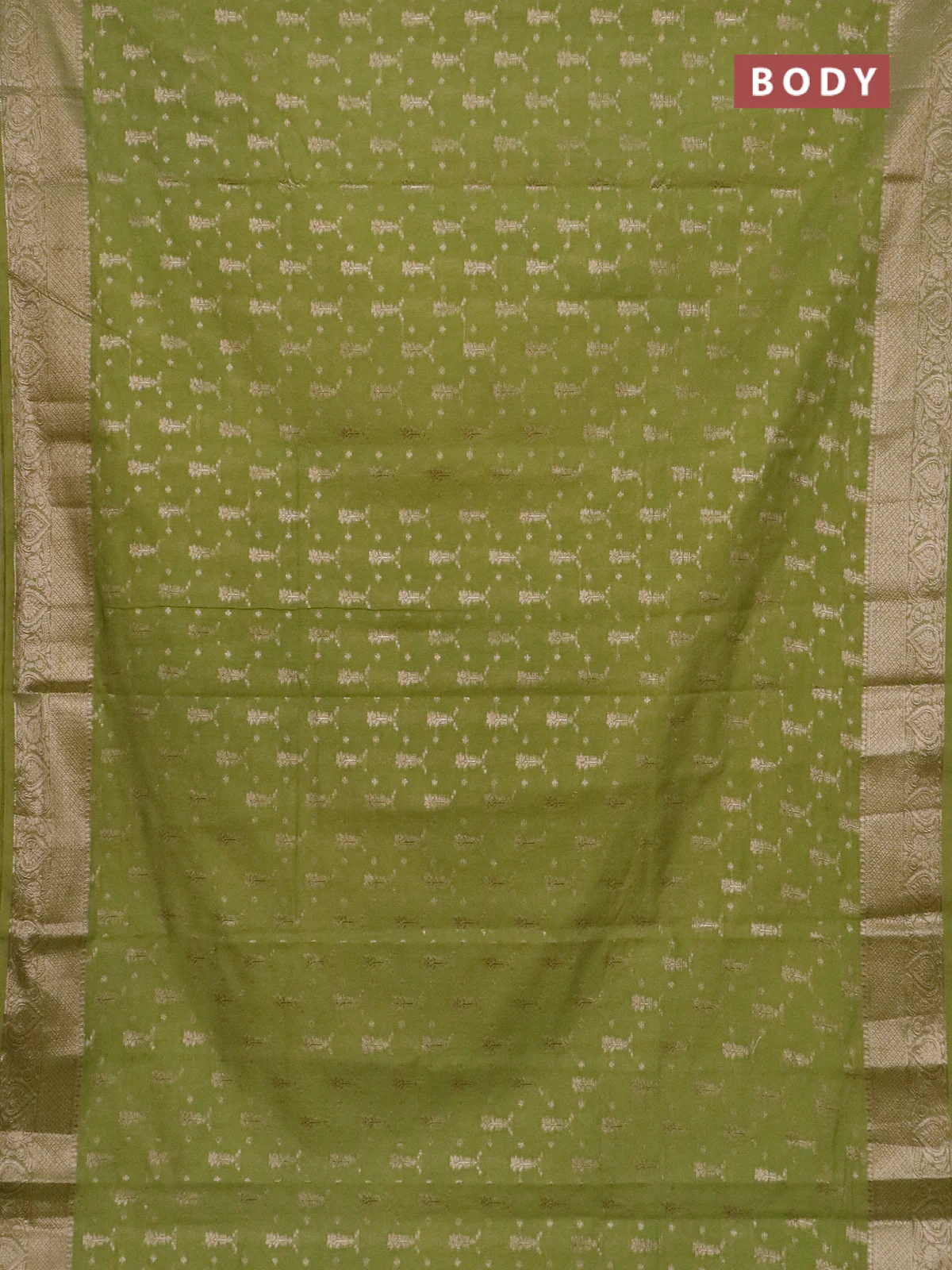 Banarasi semi chiniya saree light green with allover thread & zari woven buttas and woven border - Image 2
