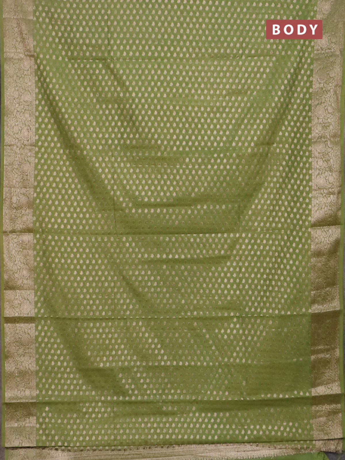 Banarasi semi chiniya saree light green with allover thread & zari woven buttas and woven border - Image 2