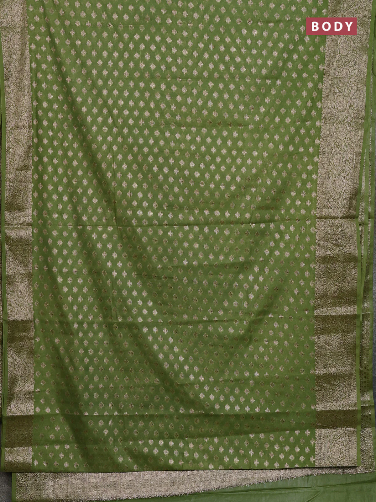 Banarasi semi chiniya saree light green with allover thread & zari woven buttas and woven border - Image 2