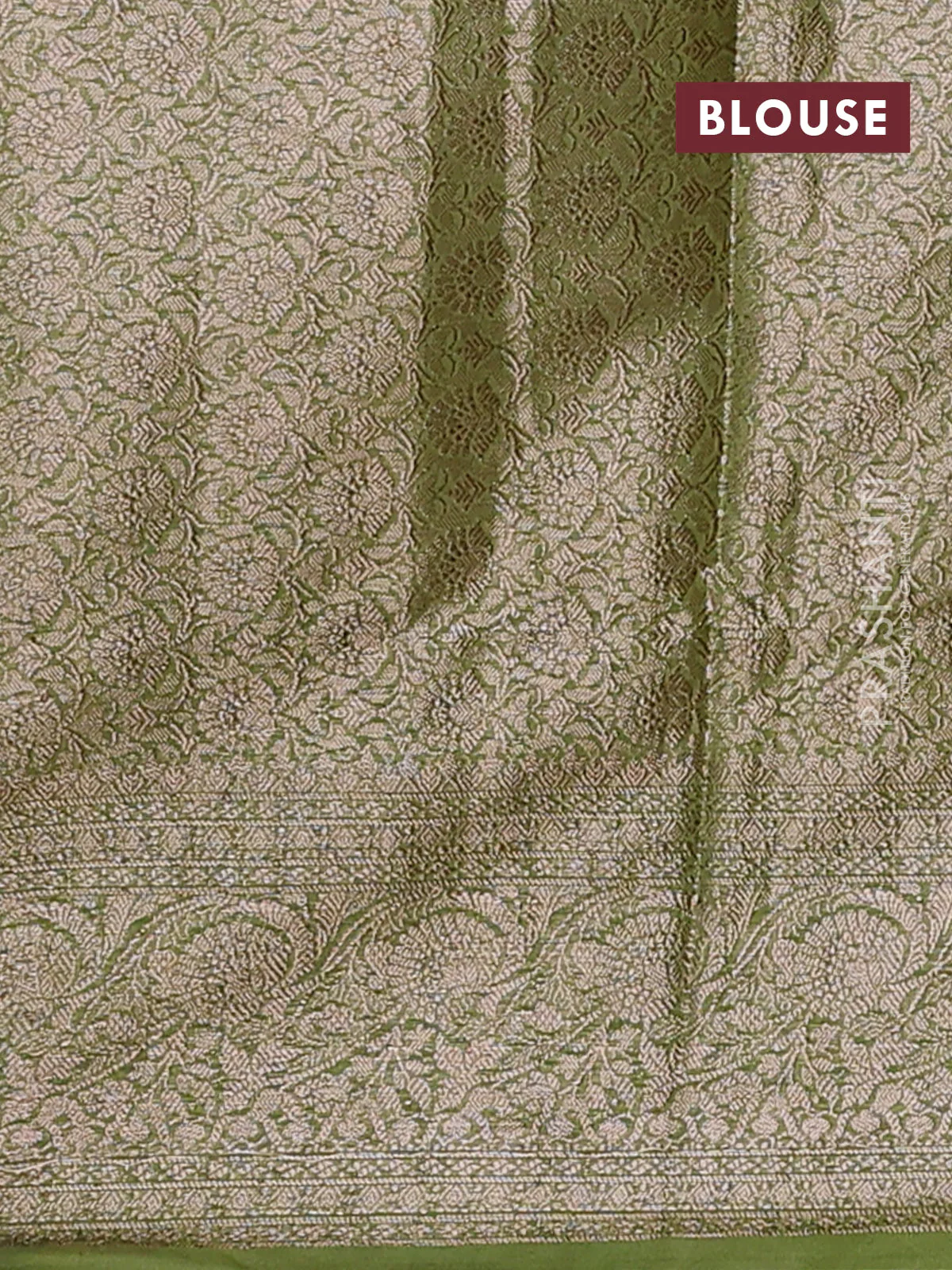 Banarasi semi chiniya saree light green with allover thread & zari woven buttas and woven border - Image 4