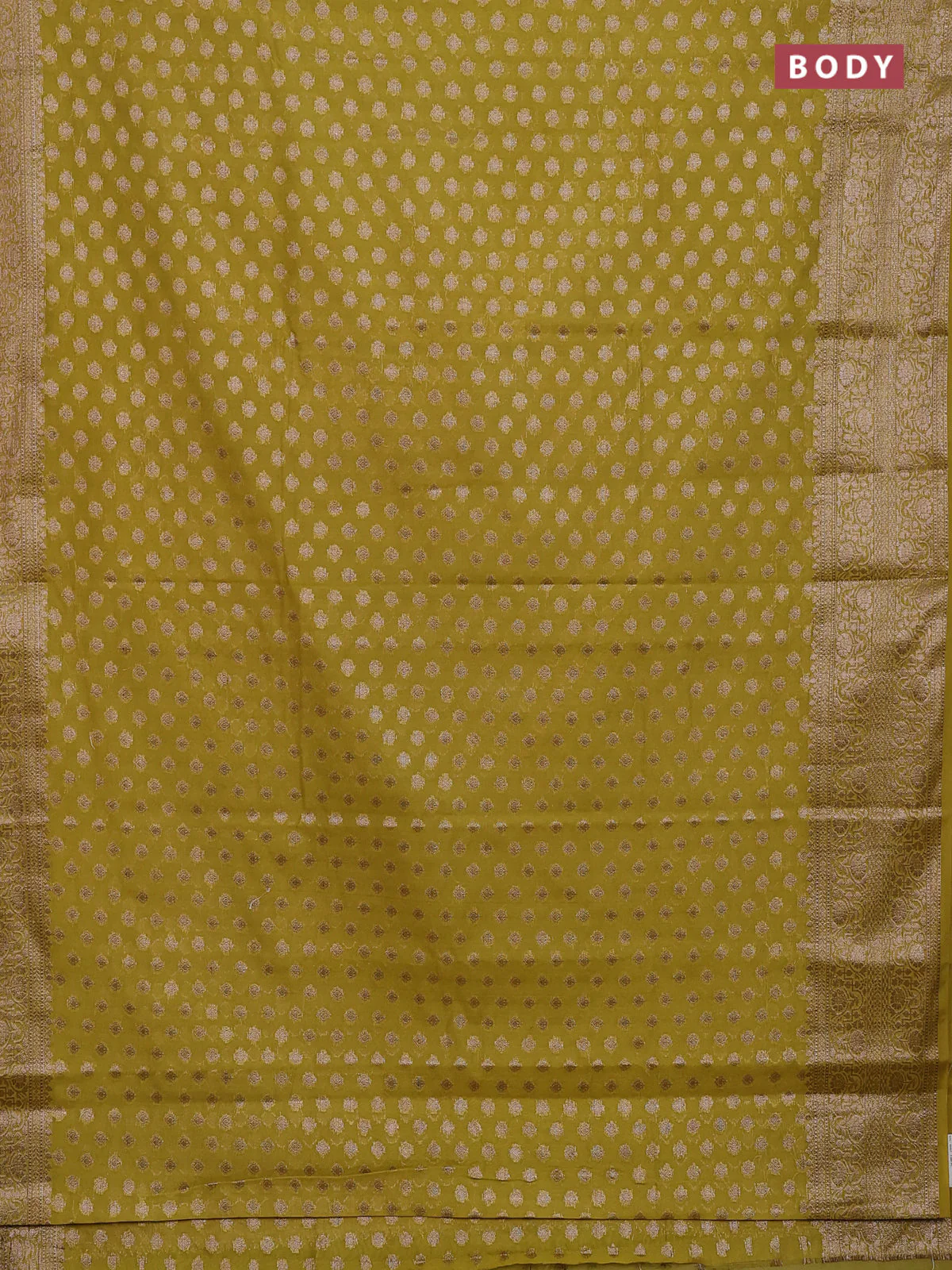 Banarasi semi chiniya saree lime green with allover thread & zari woven buttas and woven border - Image 2