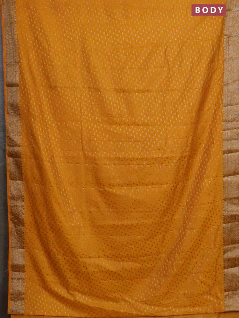Banarasi semi chiniya saree mango yellow with allover thread & zari woven buttas and woven border - Image 2
