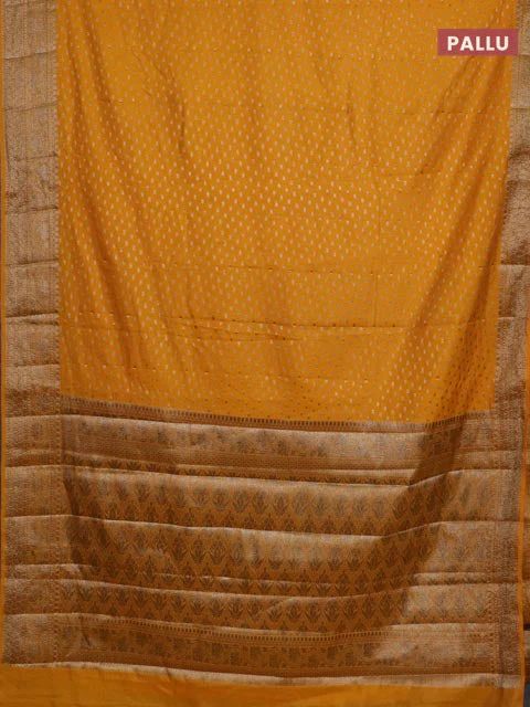 Banarasi semi chiniya saree mango yellow with allover thread & zari woven buttas and woven border - Image 3