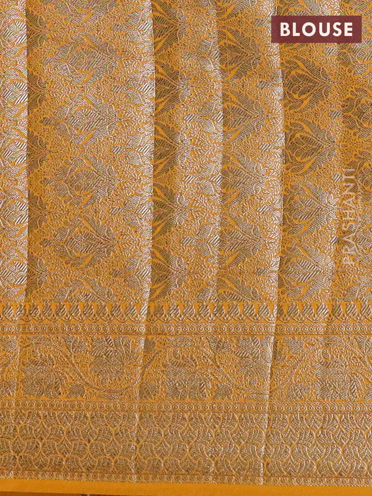 Banarasi semi chiniya saree mango yellow with allover thread & zari woven buttas and woven border - Image 4