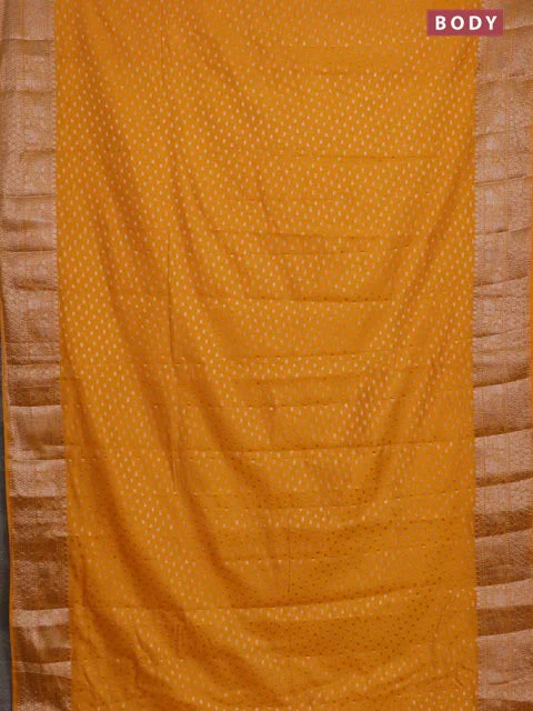 Banarasi semi chiniya saree mango yellow with allover thread & zari woven buttas and woven border - Image 2