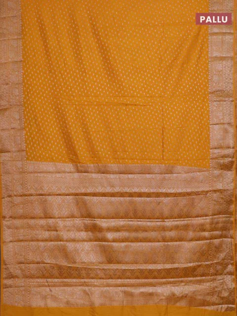 Banarasi semi chiniya saree mango yellow with allover thread & zari woven buttas and woven border - Image 3