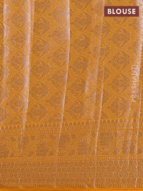 Banarasi semi chiniya saree mango yellow with allover thread & zari woven buttas and woven border - Image 4