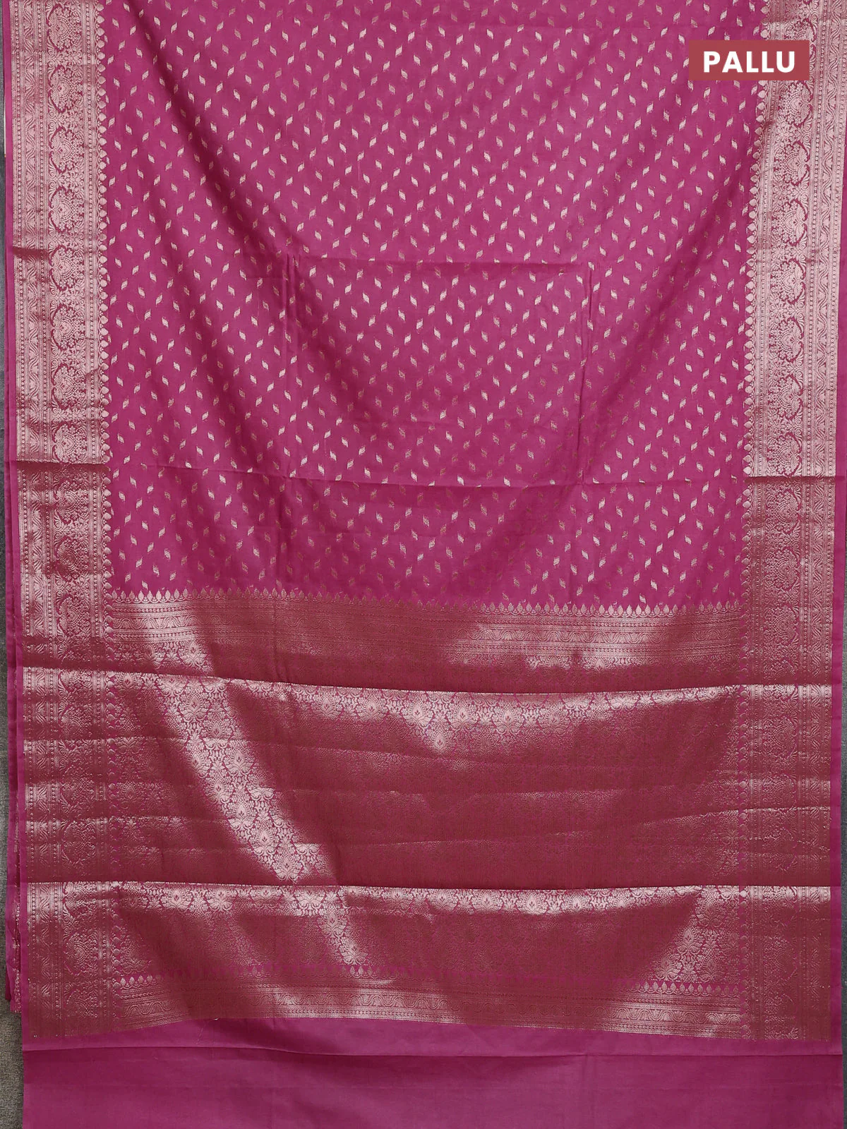 Banarasi semi chiniya saree mauve pink with allover thread & zari woven buttas and woven border - Image 3