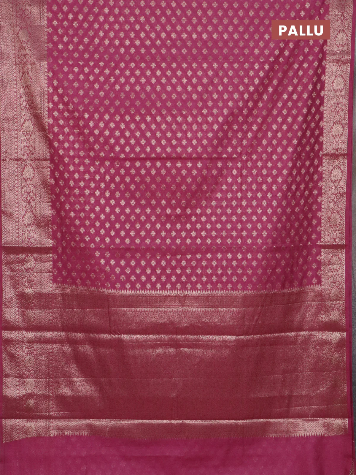 Banarasi semi chiniya saree mauve pink with allover thread & zari woven buttas and woven border - Image 3