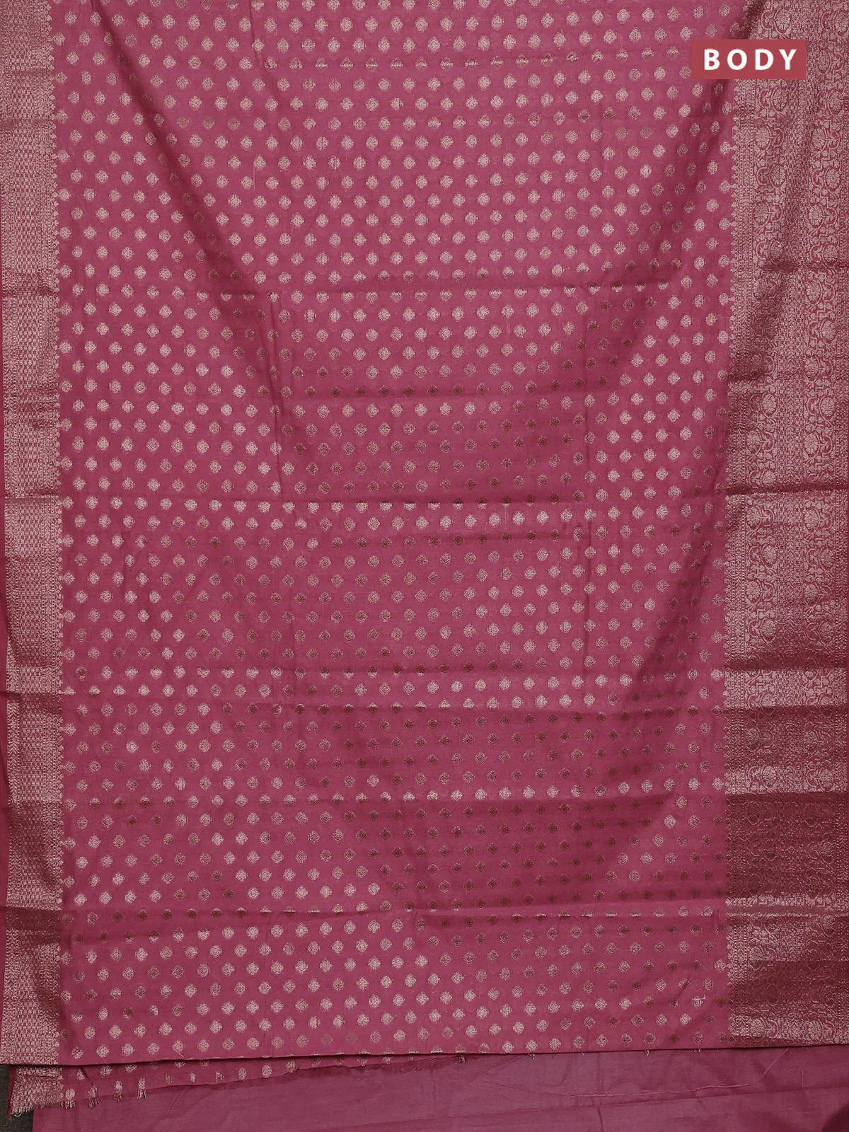 Banarasi semi chiniya saree mauve pink with allover thread & zari woven buttas and woven border - Image 2