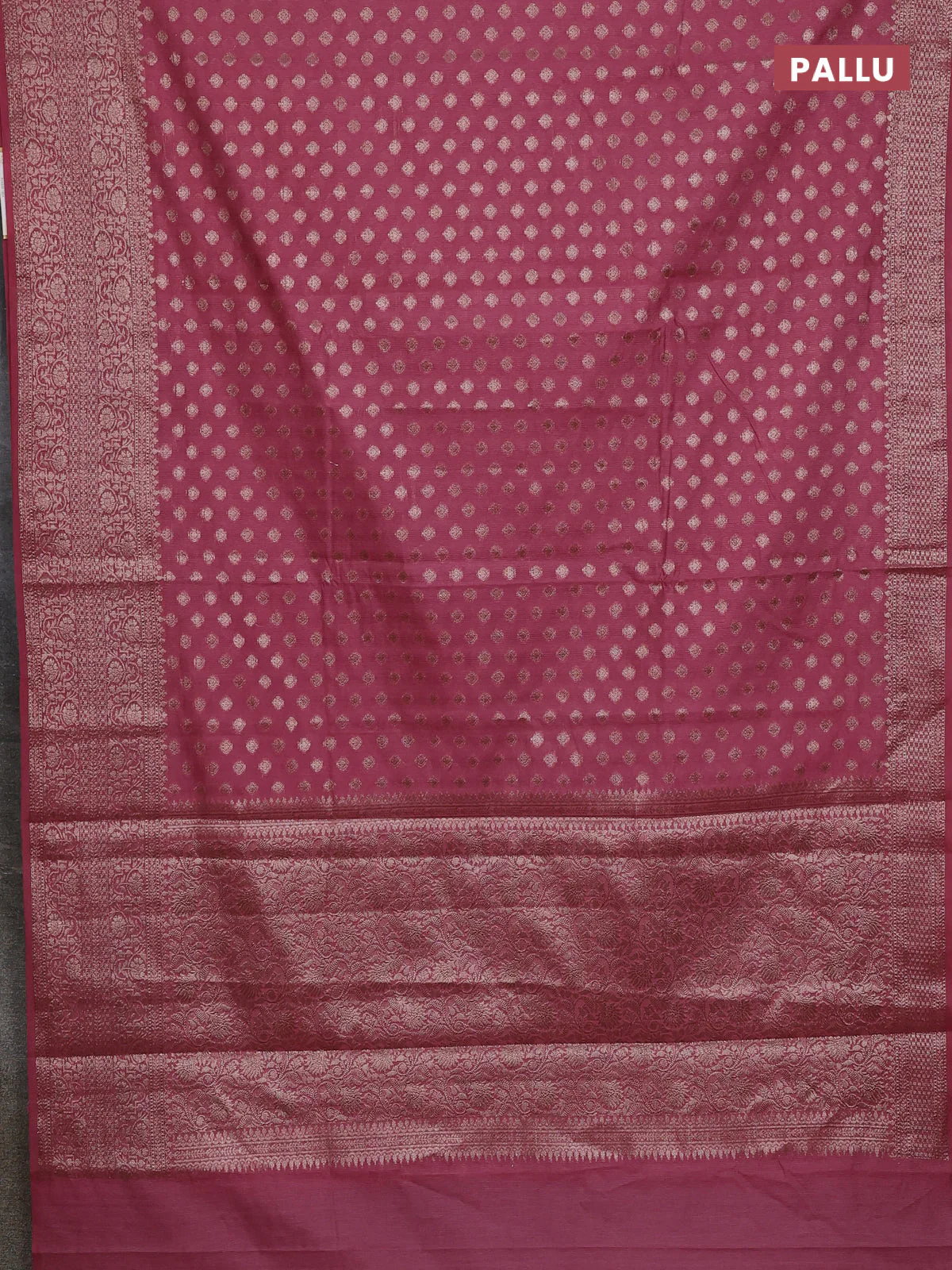 Banarasi semi chiniya saree mauve pink with allover thread & zari woven buttas and woven border - Image 3
