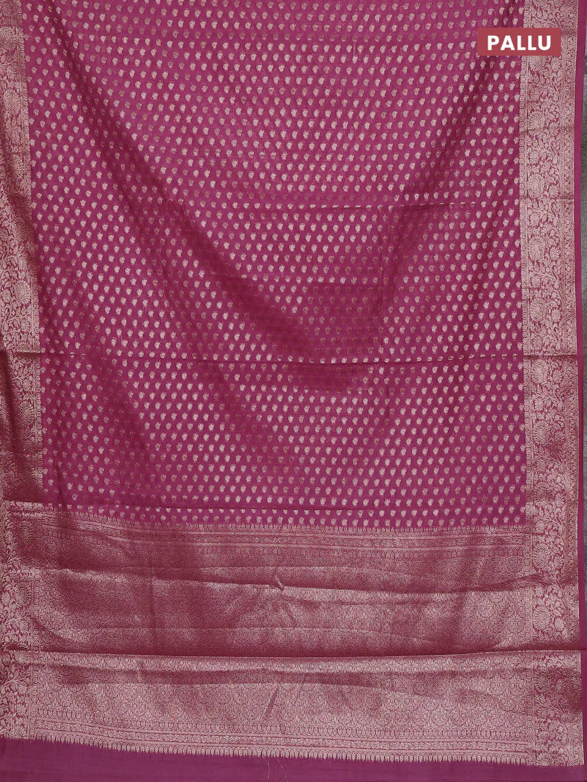 Banarasi semi chiniya saree mauve pink with allover thread & zari woven buttas and woven border - Image 3