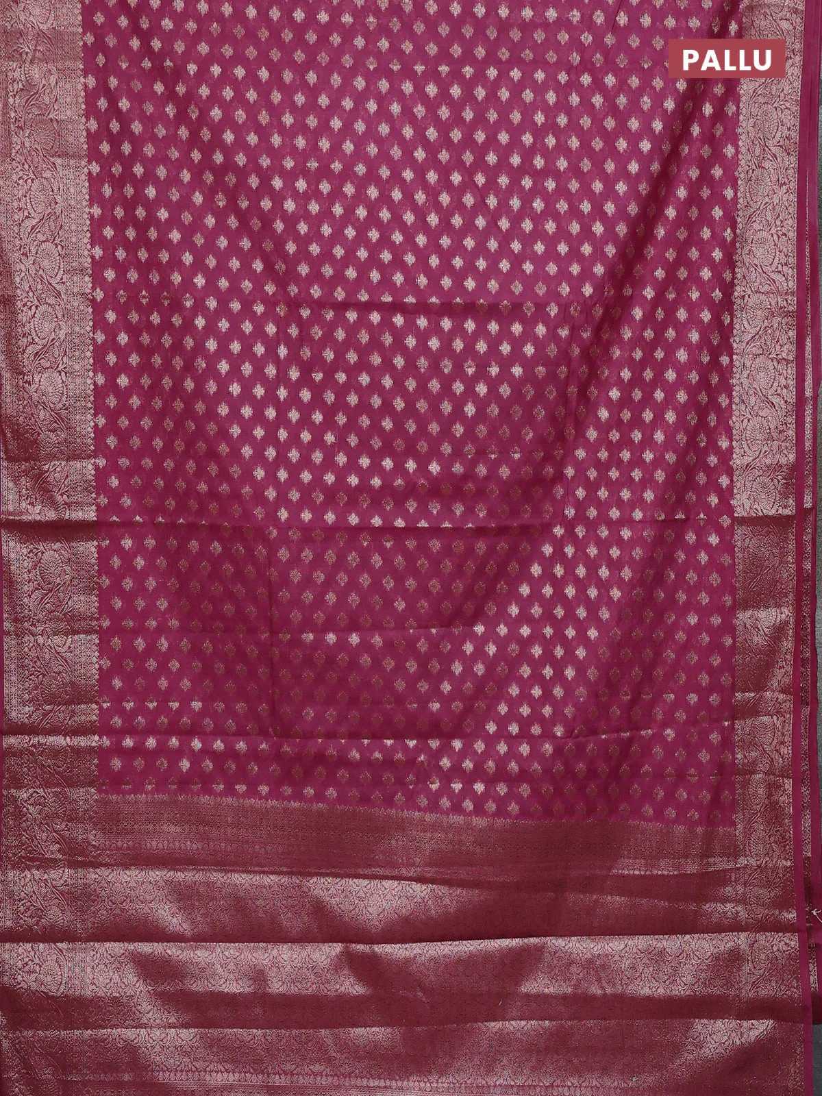 Banarasi semi chiniya saree mauve pink with allover thread & zari woven buttas and woven border - Image 3
