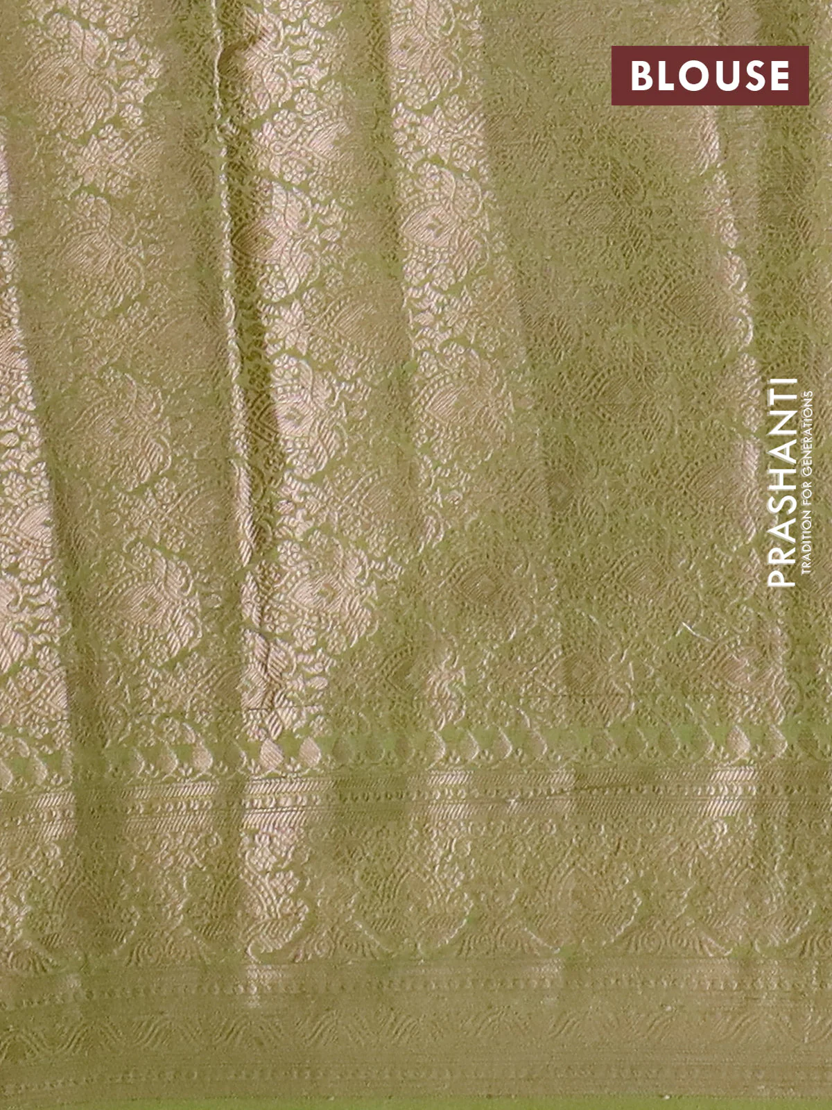 Banarasi semi chiniya saree mehendi green with allover thread & zari woven buttas and woven border - Image 4