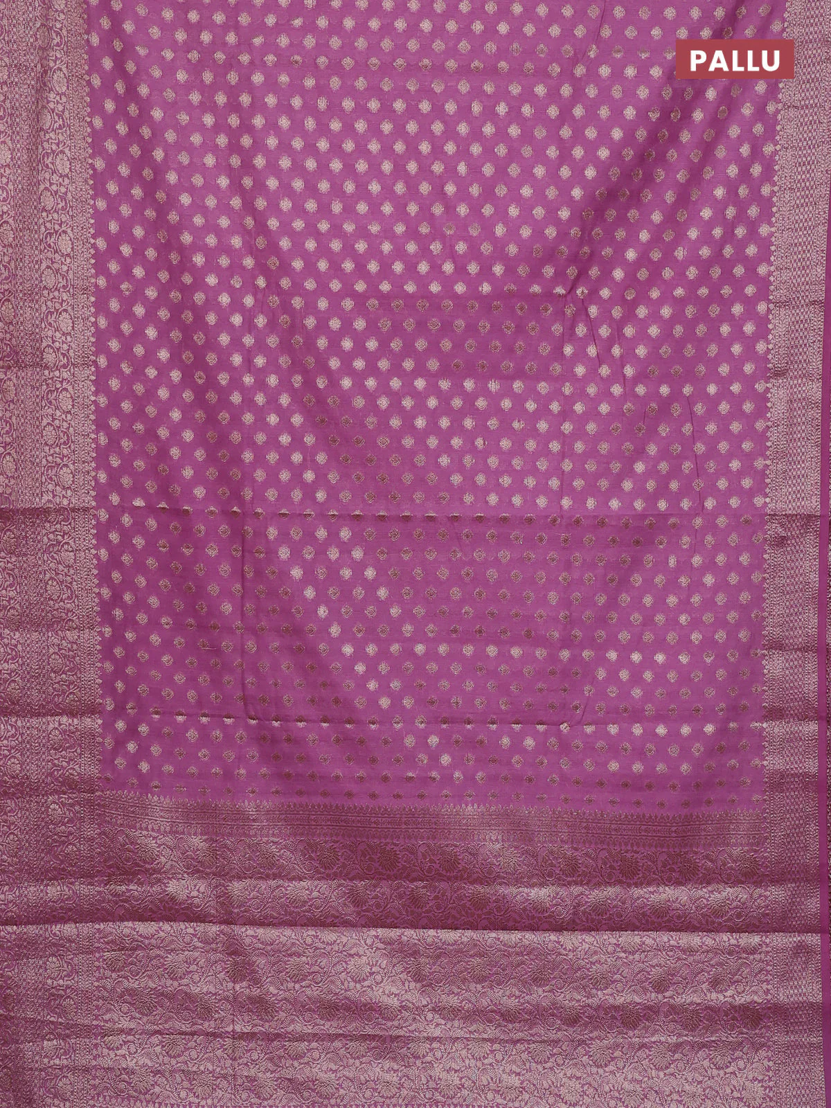 Banarasi semi chiniya saree mild purple with allover thread & zari woven buttas and woven border - Image 3