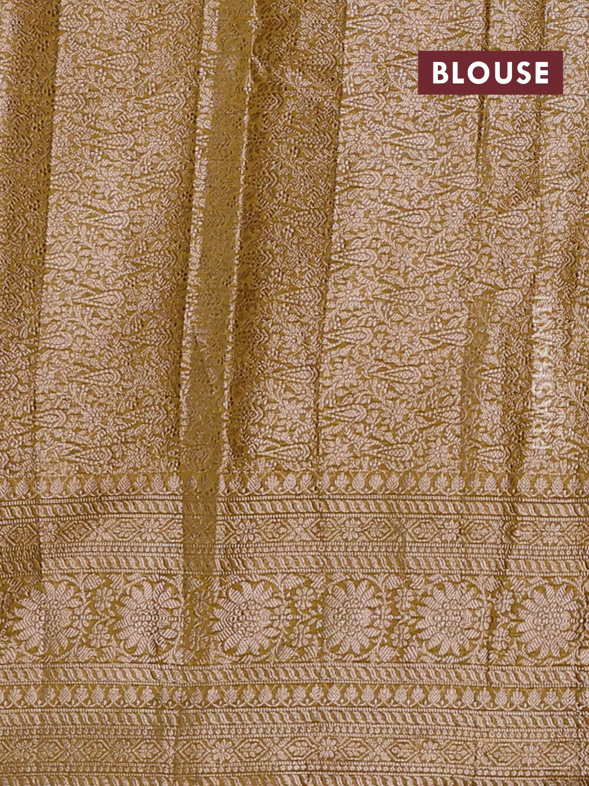 Banarasi semi chiniya saree mustard green with allover thread & zari woven buttas and woven border - Image 4