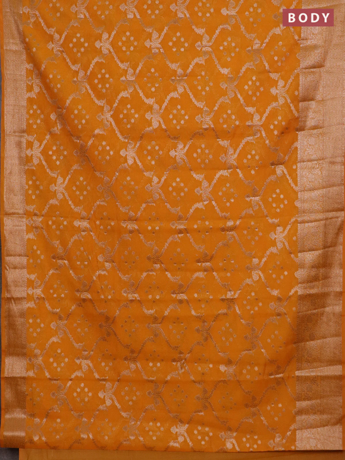 Banarasi semi chiniya saree mustard yellow with allover thread & zari weaves and woven border - Image 2