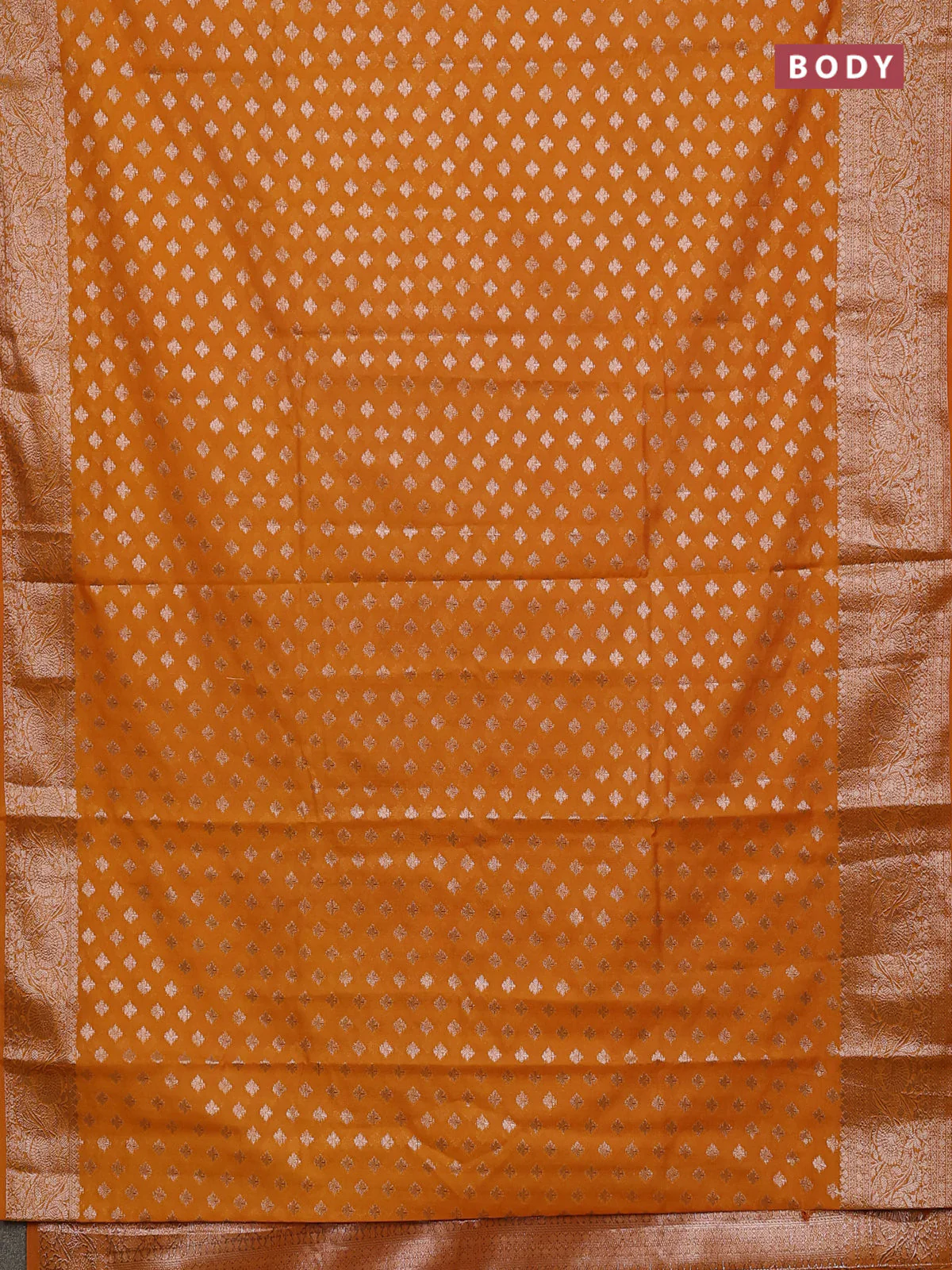 Banarasi semi chiniya saree mustard yellow with allover thread & zari woven buttas and woven border - Image 2