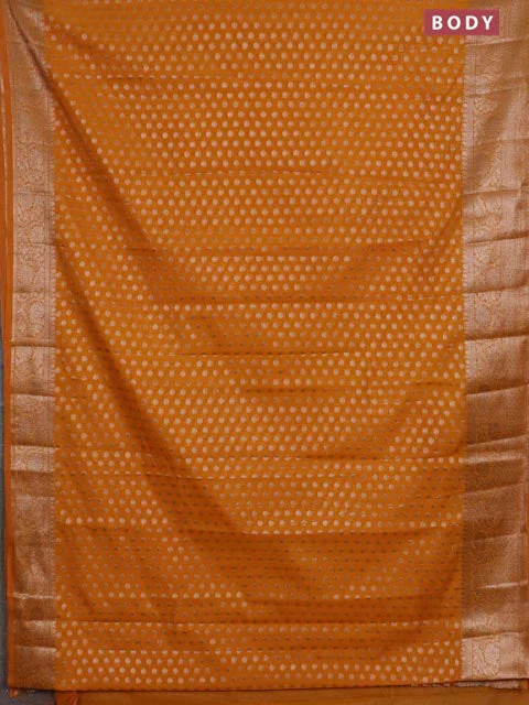 Banarasi semi chiniya saree mustard yellow with allover thread & zari woven buttas and woven border - Image 2