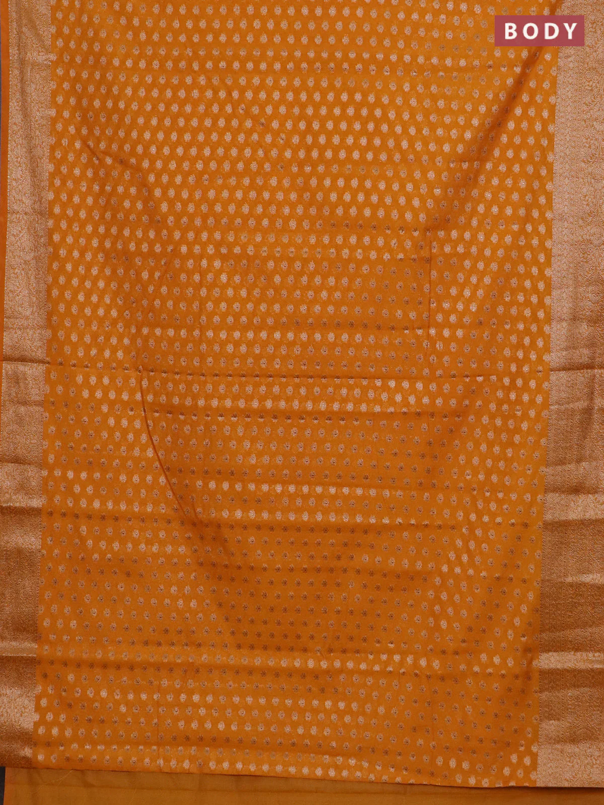 Banarasi semi chiniya saree mustard yellow with allover thread & zari woven buttas and woven border - Image 2