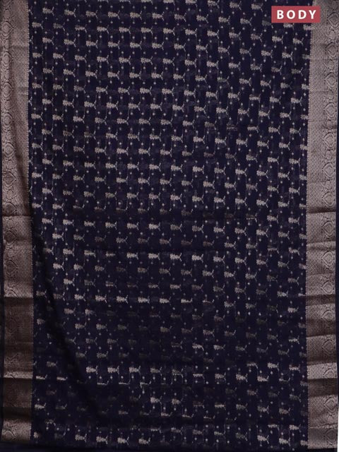 Banarasi semi chiniya saree navy blue with allover thread & zari weaves and woven border - Image 2