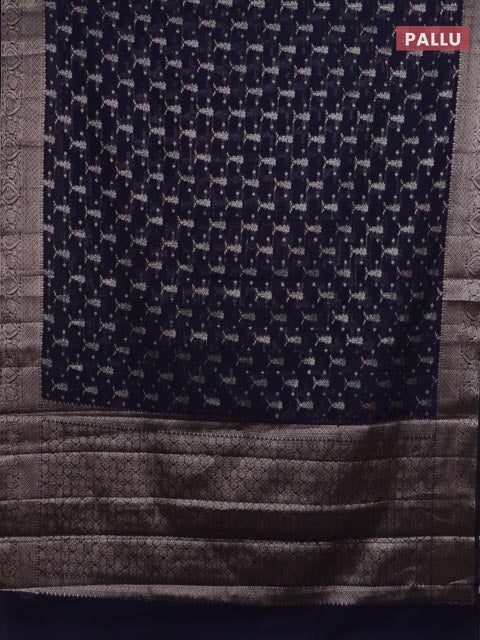 Banarasi semi chiniya saree navy blue with allover thread & zari weaves and woven border - Image 3