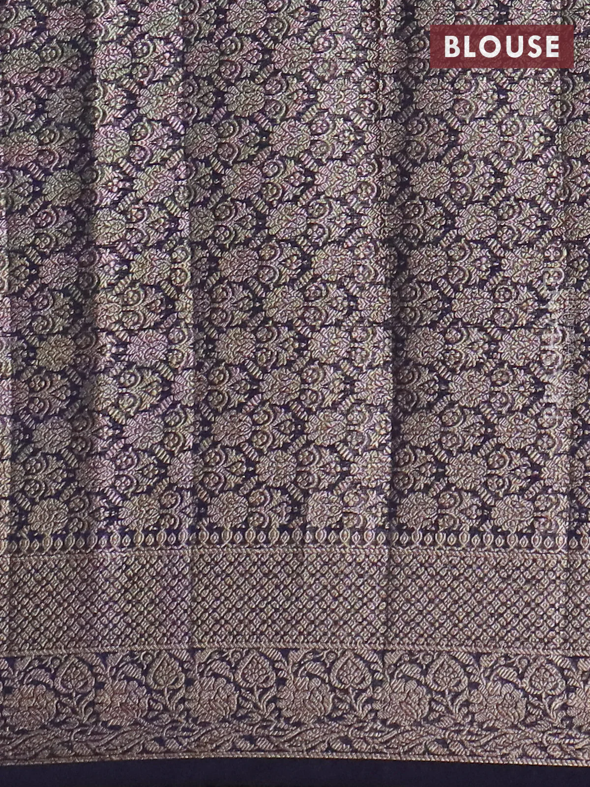 Banarasi semi chiniya saree navy blue with allover thread & zari weaves and woven border - Image 4
