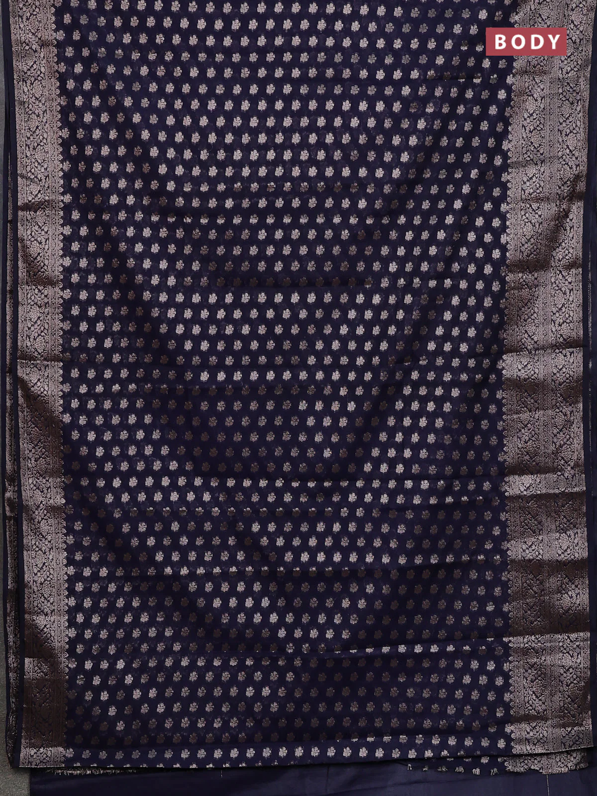 Banarasi semi chiniya saree navy blue with allover thread & zari weaves and woven border - Image 2