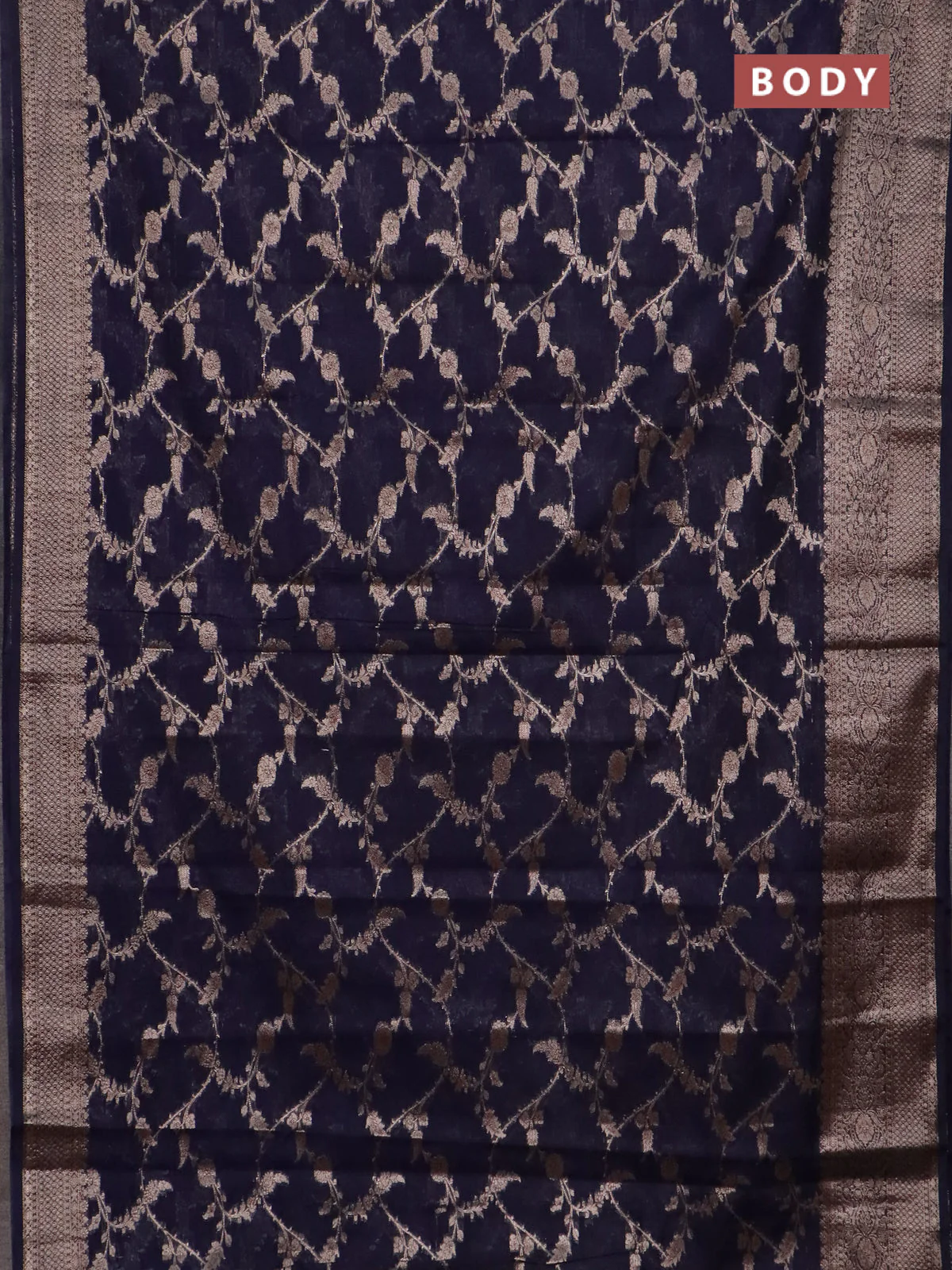 Banarasi semi chiniya saree navy blue with allover thread & zari weaves and woven border - Image 2