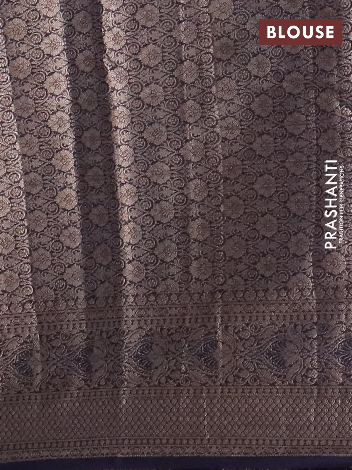 Banarasi semi chiniya saree navy blue with allover thread & zari weaves and woven border - Image 4