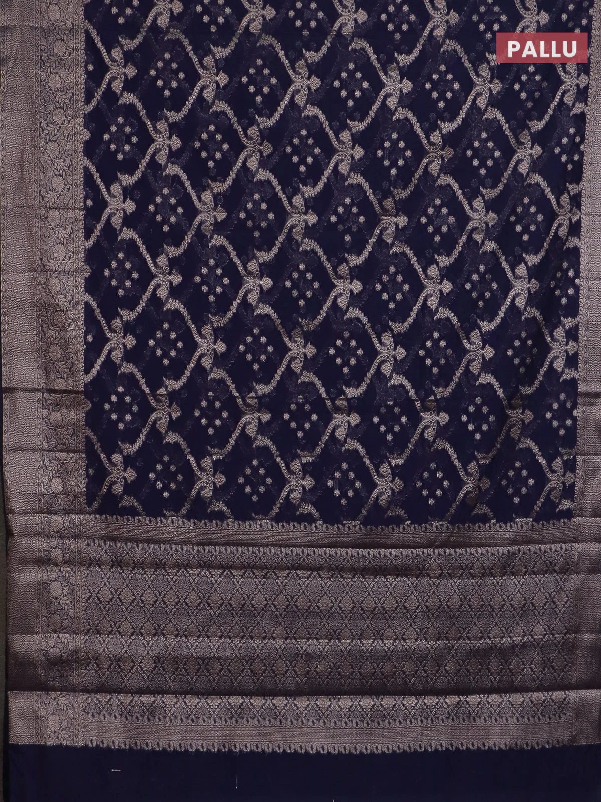 Banarasi semi chiniya saree navy blue with allover thread & zari weaves and woven border - Image 3