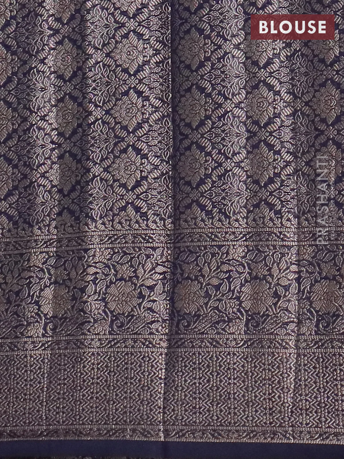 Banarasi semi chiniya saree navy blue with allover thread & zari weaves and woven border - Image 4