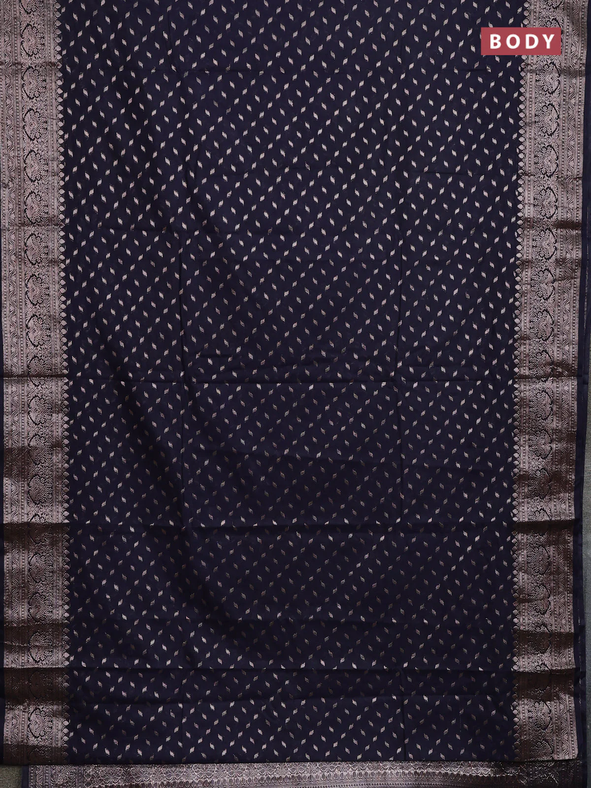 Banarasi semi chiniya saree navy blue with allover thread & zari woven buttas and woven border - Image 2