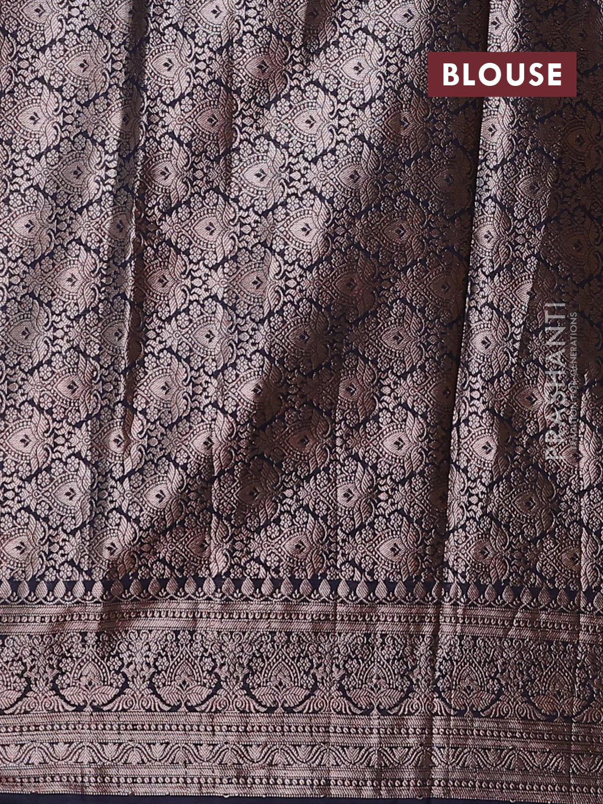Banarasi semi chiniya saree navy blue with allover thread & zari woven buttas and woven border - Image 4