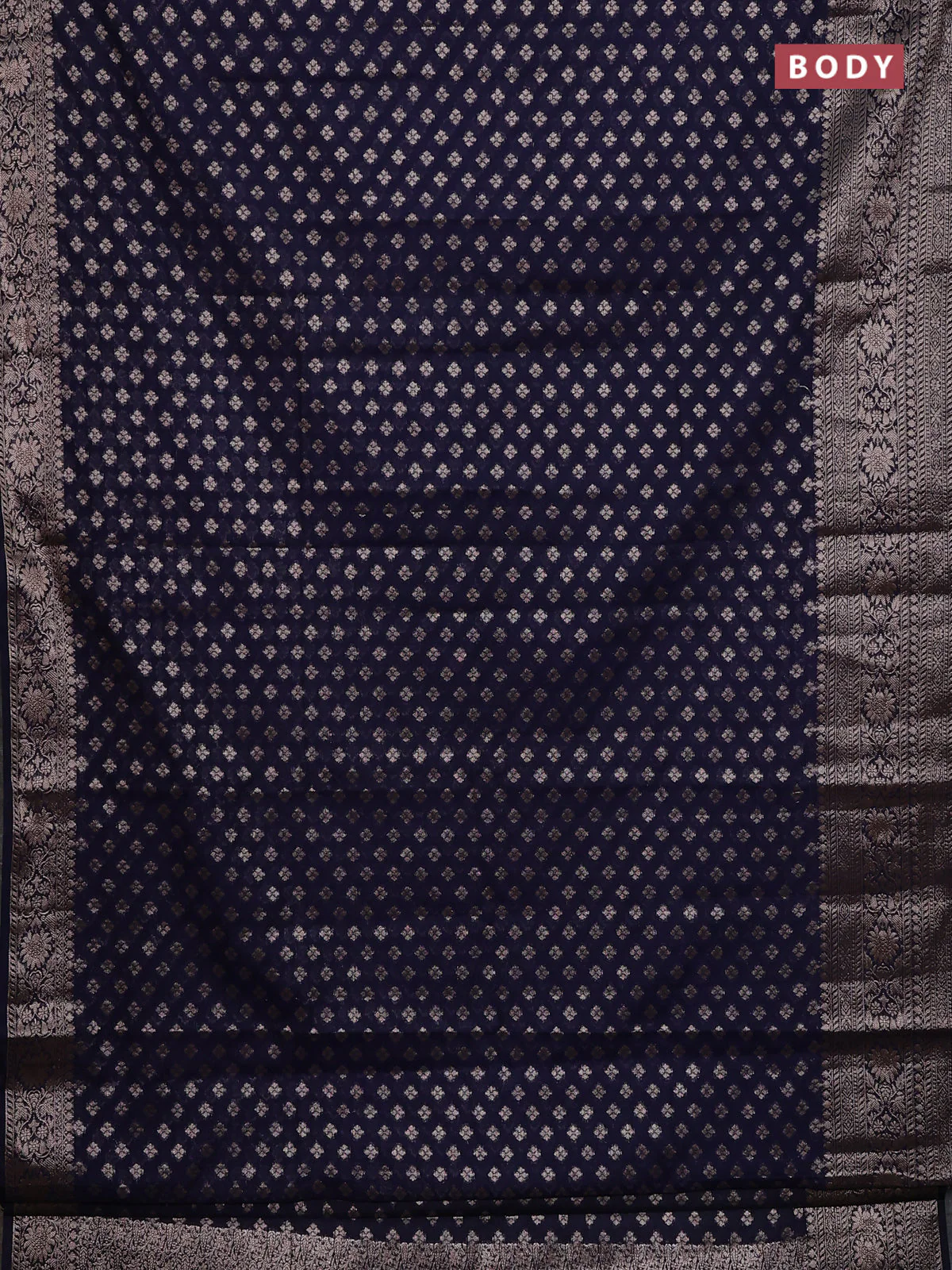 Banarasi semi chiniya saree navy blue with allover thread & zari woven buttas and woven border - Image 2