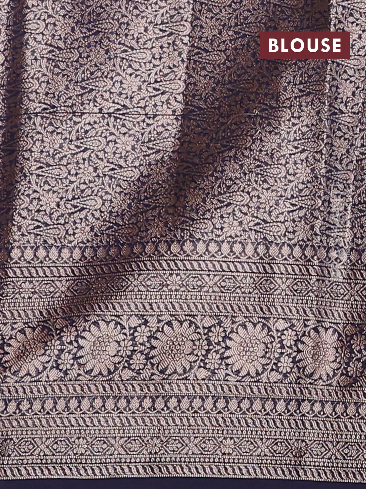 Banarasi semi chiniya saree navy blue with allover thread & zari woven buttas and woven border - Image 4